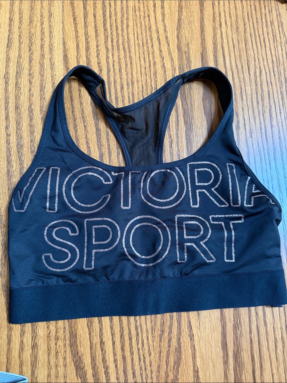Victoria's Secret Black Racerback Sports Bra with Logo